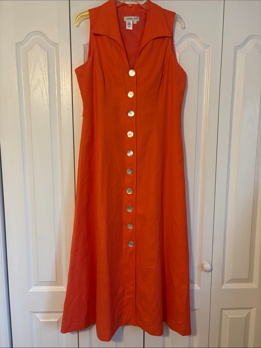 Coldwater Creek Orange Linen Sleeveless Button-Front Maxi Dress - Size 14